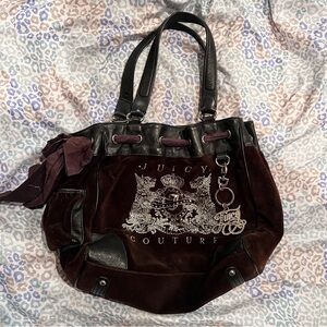 Vintage Black Juicy Couture Purse Daydreamer Tote Bag Handbag Y2K Velour Scottie